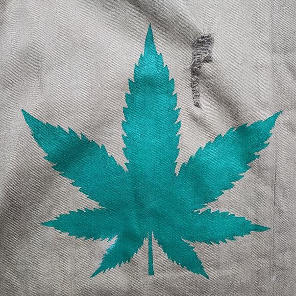 Uniqlo X Plant Girl NYC Jeans Womens 29 Brown Green The 420 Pant Hand Dyed Paint - Picture 2 of 16